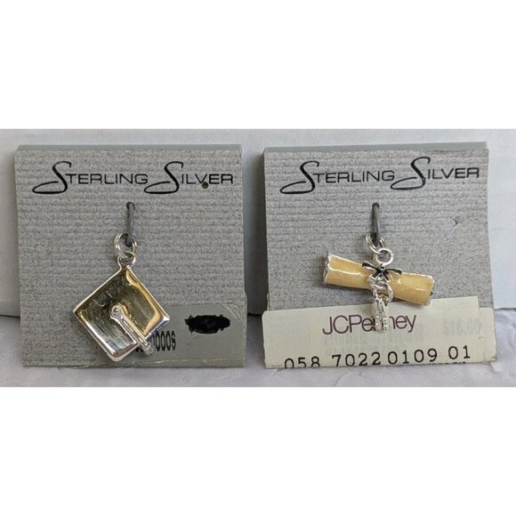 2 Sterling Silver Charms Graduation Cap Diploma Hat Pendant Grad Gift Deadstock - Picture 11 of 11